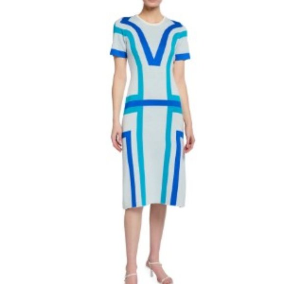 NEW Victor Glemaud Wood Striped Jacquard Short Sleeve Midi Dress